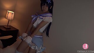 Animasyon porno kostümlü oyun "_cum with me"_ japon idol cosplayer alır içiçeri boşalmış in köpek stili - intro